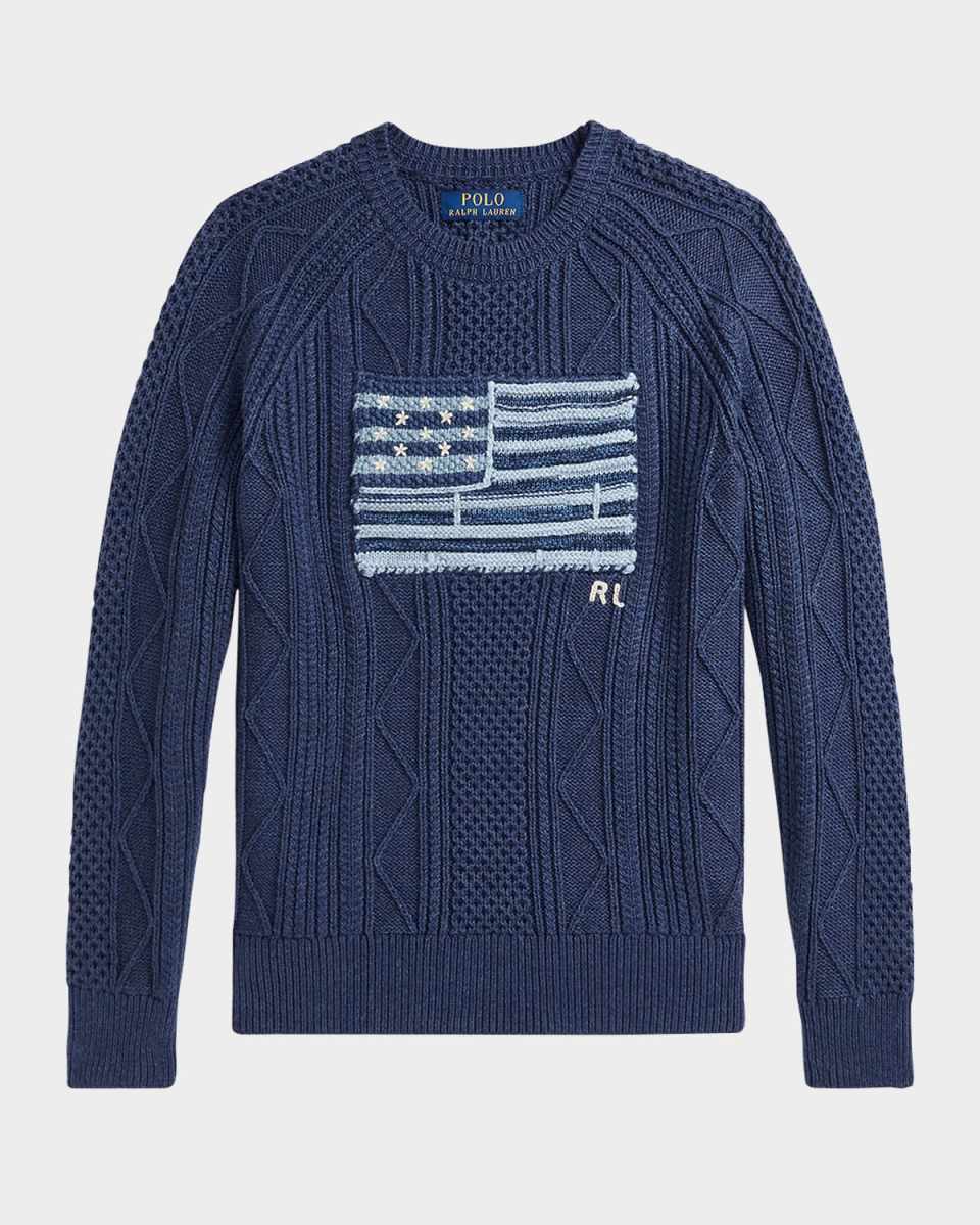Boy's Cotton Faded Flag Sweater, Size S-